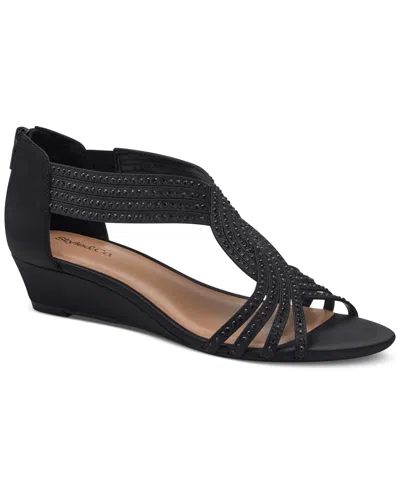 Style & Co Women's Ginifur Embellished Satin Strappy Wedge Sandals, Created For Macy's In Black