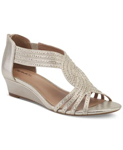 Style & Co Women's Ginifur Embellished Satin Strappy Wedge Sandals, Created For Macy's In Platino