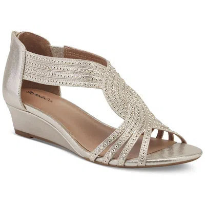 Style & Co Ginifur Womens Slip On Zip Up Wedge Sandals In Platino