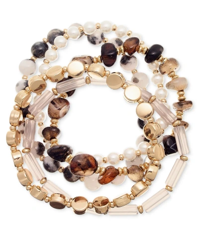 Style & Co Gold-tone 5-pc. Set Beaded Stretch Bracelet, Created For Macy's In Black