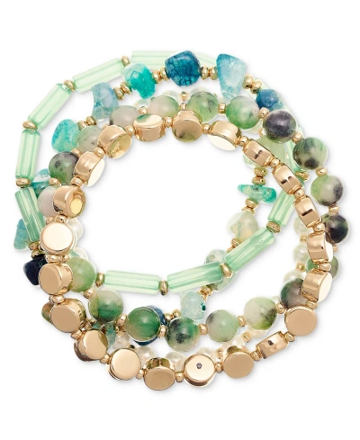 Style & Co Gold-tone 5-pc. Set Beaded Stretch Bracelet, Created For Macy's In Green