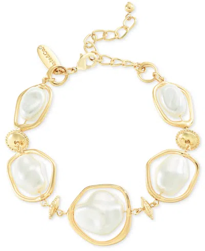 Style & Co Gold-tone Baroque Imitation Pearl Orbital Flex Bracelet, Exclusively At Macy's In White