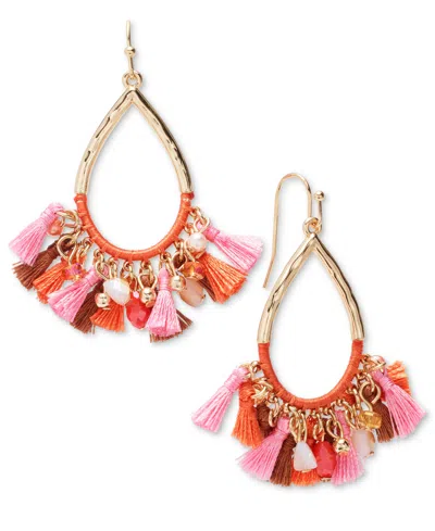 Style & Co Gold-tone Bead & Tassel Drop Earrings, Created For Macy's In Red