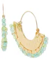 Style & Co Gold-tone Blue Beaded Hammered Hoop Earrings, Exclusively At Macy's In Green