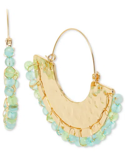 Style & Co Gold-tone Blue Beaded Hammered Hoop Earrings, Exclusively At Macy's In Green