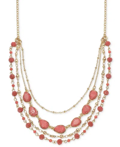 Style & Co Gold-tone Color Stone & Bead Layered Strand Necklace, 17" + 3" Extender, Created For Macy's In Coral