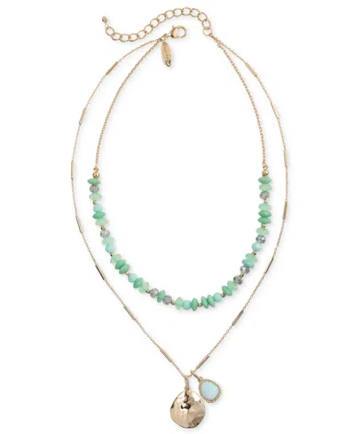 Style & Co Gold-tone Disc & Stone Beaded Layered Pendant Necklace, 20" + 3" Extender, Exclusively At Macy's In Green