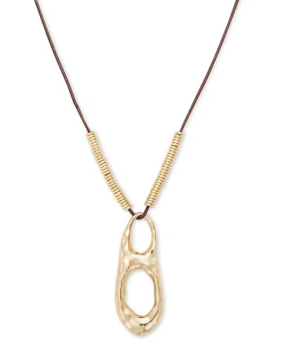 Style & Co Gold-tone Hammered Sculptural Leather Pendant Necklace, 32" + 3" Extender, Exclusively At Macy's
