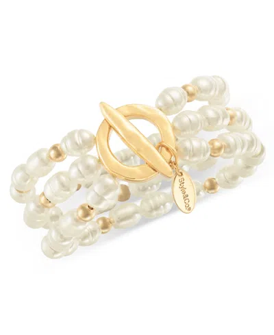 Style & Co Gold-tone Imitation Pearl Beaded Triple-row Stretch Bracelet, Exclusively At Macy's In White