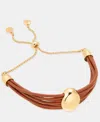 Style & Co Gold-tone Leather Slider Bracelet, Macy's Exclusive In Brown