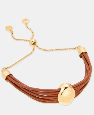 Style & Co Gold-tone Leather Slider Bracelet, Macy's Exclusive In Brown