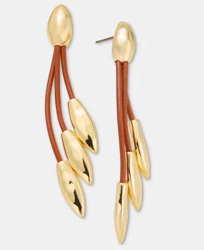 Style & Co Gold-tone Leather Tassel Drop Earrings, Macy's Exclusive In Brown