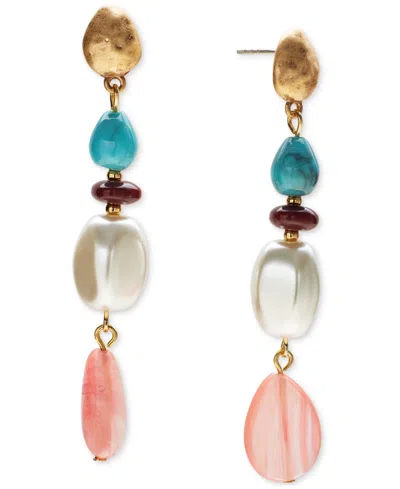 Style & Co Gold-tone Mixed Bead Linear Drop Earrings, Exclusively At Macy's In Multi