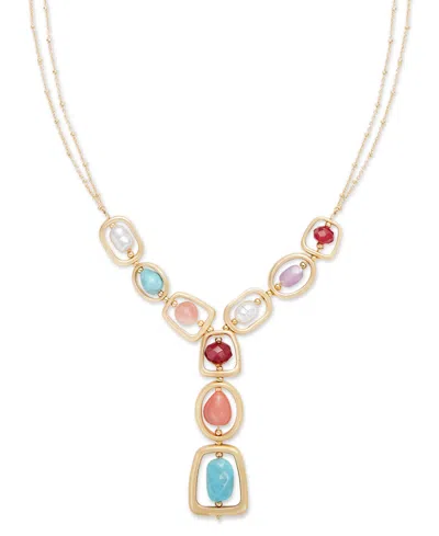 Style & Co Gold-tone Mixed Stone Orbital Lariat Necklace, 32" + 3" Extender, Exclusively At Macy's