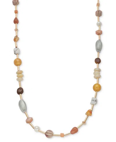 Style & Co Gold-tone Multi Bead Station Long Necklace, 42" + 3" Extender, Created For Macy's In Brown