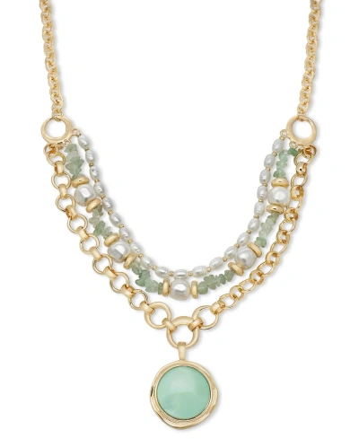Style & Co Gold-tone Multi-row Pendant Necklace, 17" + 3" Extender, Created For Macy's In Green