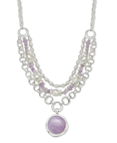 Style & Co Gold-tone Multi-row Pendant Necklace, 17" + 3" Extender, Created For Macy's In Purple