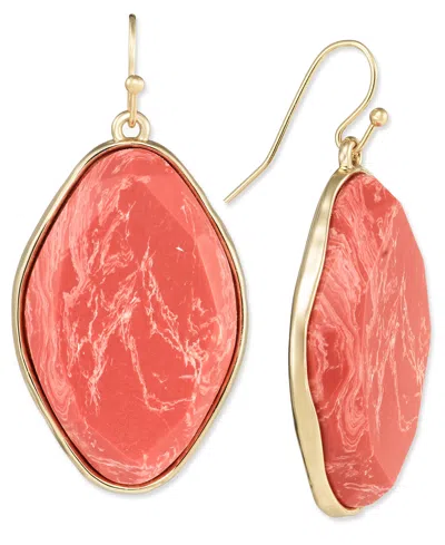 Style & Co Gold-tone Oval Color Stone Drop Earrings, Created For Macy's In Coral