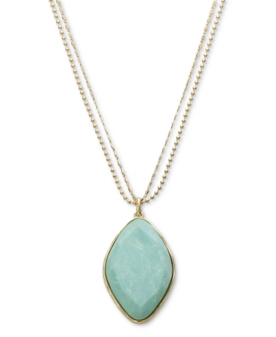 Style & Co Gold-tone Stone Pendant Necklace, 38" + 3" Extender, Created For Macy's In Green