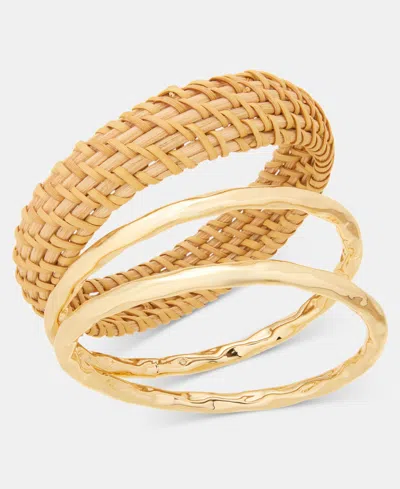 Style & Co Gold-tone And Rattan Bracelets, Set Of 3, Macy's Exclusive In Brown