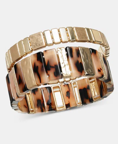 Style & Co Gold-tone And Tortoise-shell Stretch Bracelets, Set Of Two, Macy's Exclusive In Orange