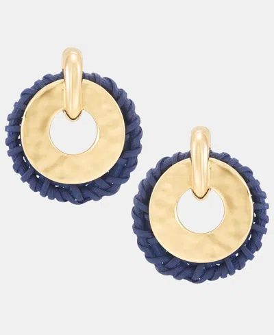Style & Co Gold-tone Braided Doorknocker Earrings, Macy's Exclusive In Blue