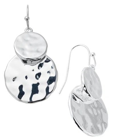 Style & Co Gold-tone Double Hammered Disc Drop Earrings, Exclusively At Macy's In Silver