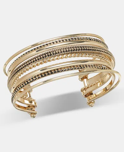Style & Co Gold-tone Textured Layered Cuff Bangle Bracelet, Macy's Exclusive In Burgundy
