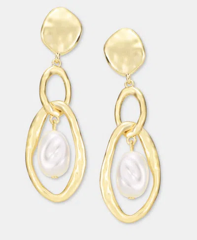 Style & Co Imitation Pearl Orbital Double Drop Earrings, Macy's Exclusive In Gold