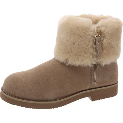 Style & Co Kalliees Womens Suede Faux Fur Ankle Boots In Beige
