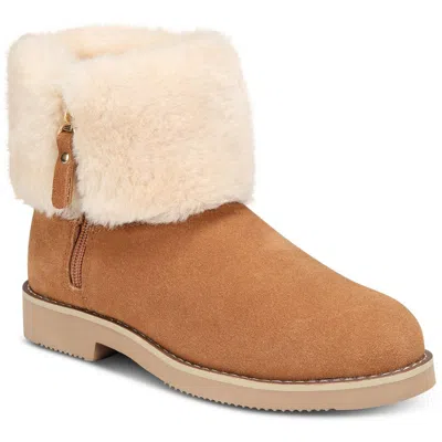 Style & Co Kalliees Womens Suede Faux Fur Ankle Boots In Chestnut