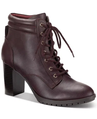 Style & Co Laurellee Bootie Womens Brown Leather Block Heel Boots Lion490 In Burgundy