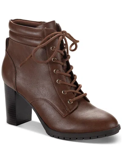 Style & Co Laurellee Womens Faux Leather Zipper Combat & Lace-up Boots In Cognac