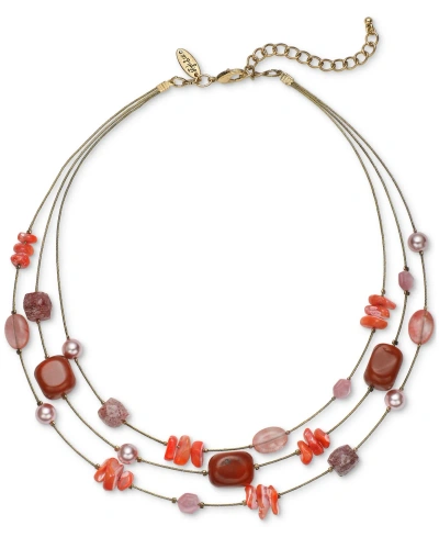 Style & Co Layered Stone Statement Necklace, 20" + 3" Extender, Created For Macy's In Red