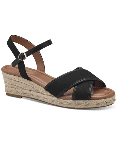 Style & Co Women's Leahh Strappy Espadrille Wedge Sandals, Created For Macy's In Black Canvas