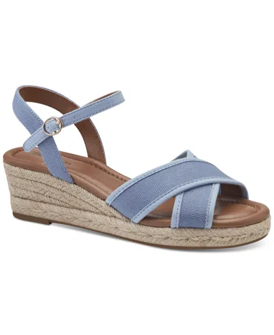 Style & Co Women's Leahh Strappy Espadrille Wedge Sandals, Created For Macy's In Blue Canvas