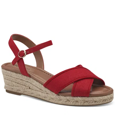 Style & Co Women's Leahh Strappy Espadrille Wedge Sandals, Created For Macy's In Red Canvas