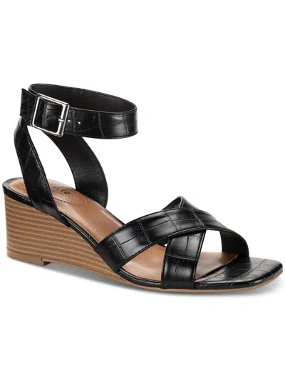 Style & Co Leezaap Womens Sling Back Faux Leather Wedge Sandals In Black