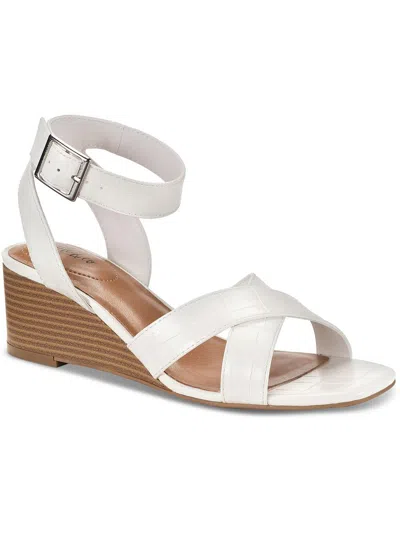 Style & Co Leezaap Womens Sling Back Faux Leather Wedge Sandals In White