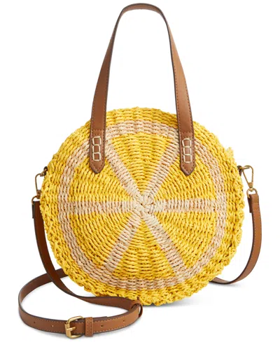 Style & Co Lemon Straw Small Round Crossbody, Created For Macy's In White