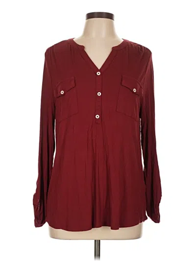 Pre-owned Style & Co Long Sleeve Henley Shirt In Burgundy