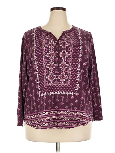 Pre-owned Style & Co Long Sleeve Henley Shirt In Purple