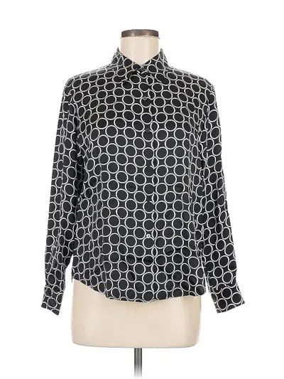 Pre-owned Style & Co Long Sleeve Silk Top Black Print Pattern Mock Neckline Tops