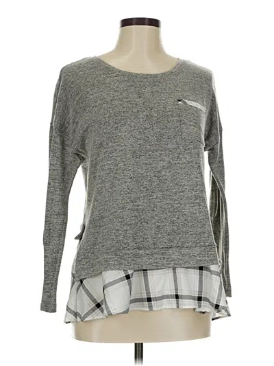 Pre-owned Style & Co Long Sleeve Top Gray Crew Neck Tops