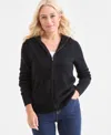 Style & Co Petite Zip-front Hooded Sweater, Macy's Exclusive In Black