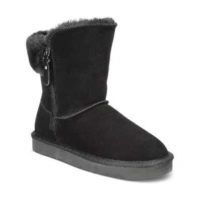 Style & Co Maevee Snow Boots Women's Black Leather Faux Fur Ankle Lion418