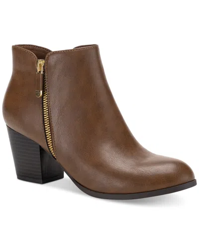 Style & Co Masrinaa Ankle Booties, Created For Macy's In Cognac Smooth