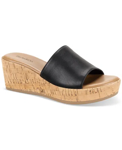 Style & Co Meadoww Slide Wedge Sandals, Created For Macy's In Black Smooth