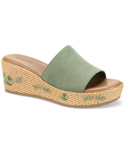 Style & Co Meadoww Slide Wedge Sandals, Created For Macy's In Sage Embroidered