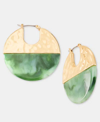 Style & Co Medium Half-stone Disc Hoop Earrings, 1.6", Macy's Exclusive In Green